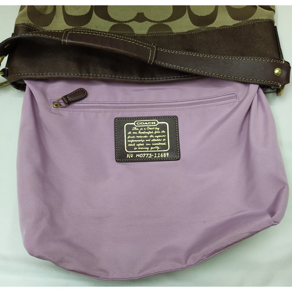 Coach Chelsea Signature Brown Canvas Leather Trim Zipper Hobo Shoulder Bag - Picture 11 of 16